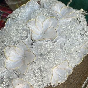 Elegant White Floral Lace and Crystal Bouquet